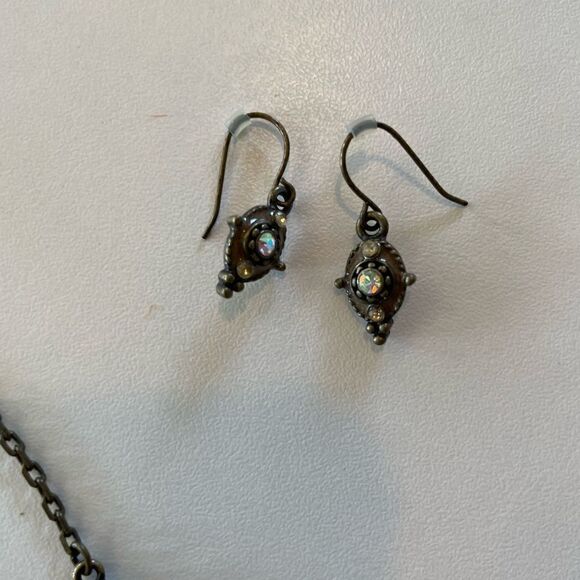 NIB Avon Topaz Color Y Necklace & Dangle Earrings Burnished Metal - Picture 8 of 10